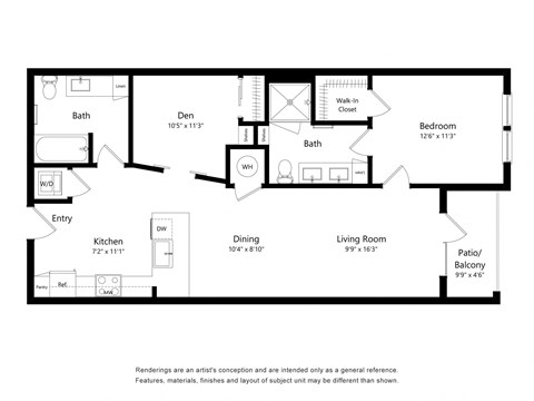 Two Bedroom Floor Plan with 940 Sq. Ft.  at The Foundry Luxury Apartments in Tampa FL